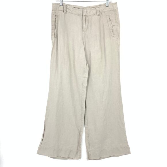 Calvin Klein Wide Leg 100% Linen Casual Pants Womens Size 8 Beige - Picture 1 of 5